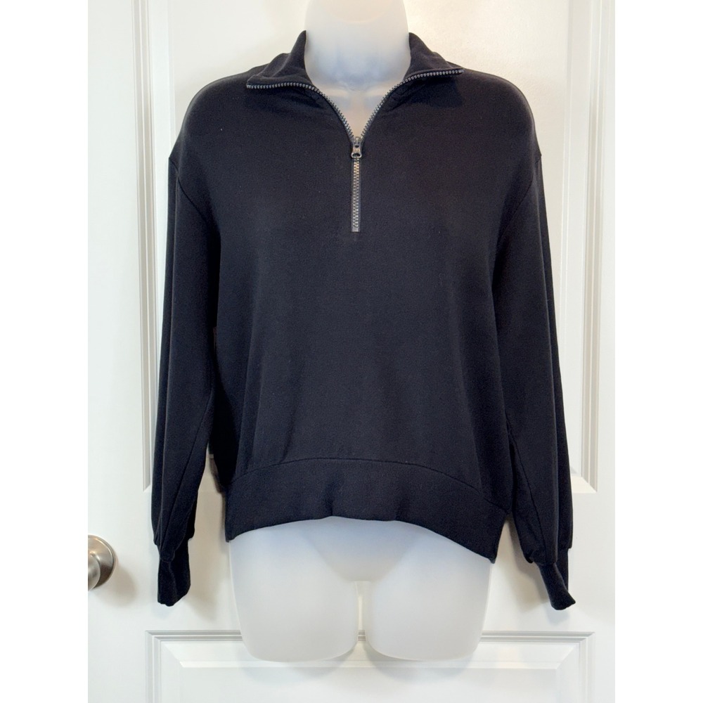 NWT Lou & Grey Lounge Wear Black Quarter Zip Pullover Sweatshirt‎ XXS Soft